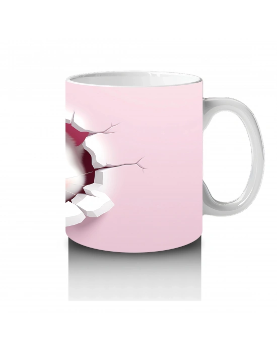 Pembe Kalpli Çatlak Duvar Arasından Bakan Sevimli Kedi Kupa