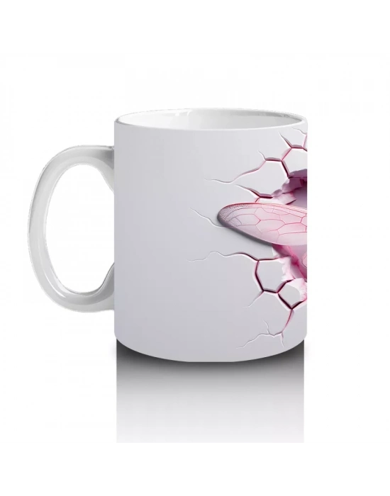 Pembe Kalpli Çatlak Duvar Üzerinde Yusufçuk – Baskılı Kahve Kupası