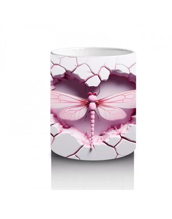 Pembe Kalpli Çatlak Duvar Üzerinde Yusufçuk – Baskılı Kahve Kupası