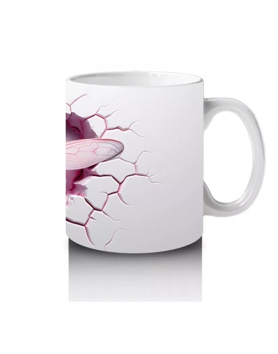 Pembe Kalpli Çatlak Duvar Üzerinde Yusufçuk – Baskılı Kahve Kupası