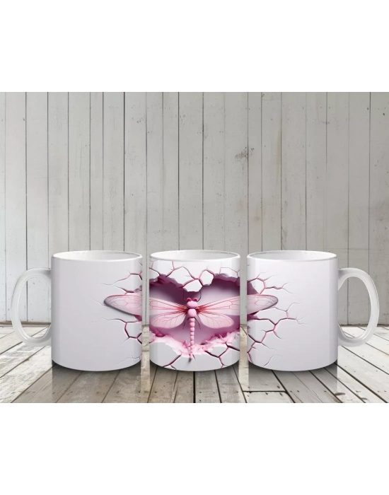 Pembe Kalpli Çatlak Duvar Üzerinde Yusufçuk – Baskılı Kahve Kupası