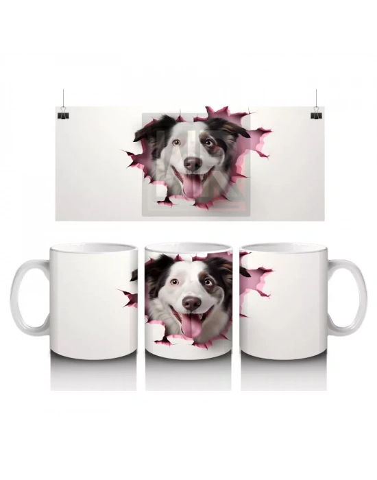 Pembe Kalpli Çatlakta Bakan Neşeli Köpek – Baskılı Kahve Kupası