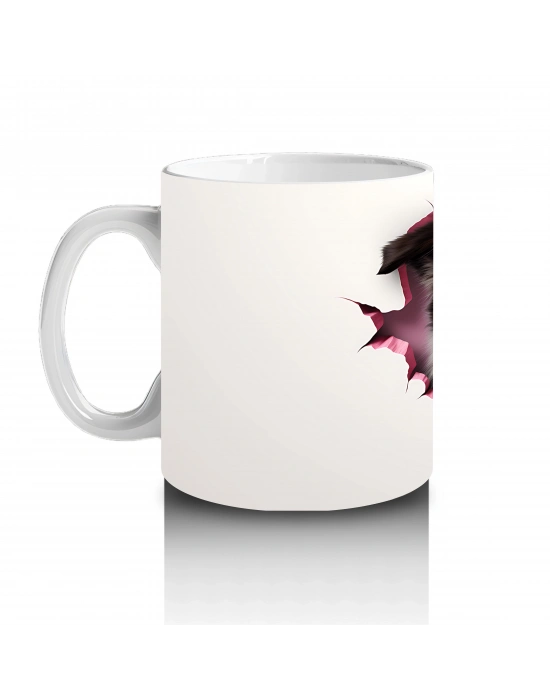 Pembe Kalpli Çatlakta Bakan Neşeli Köpek – Baskılı Kahve Kupası