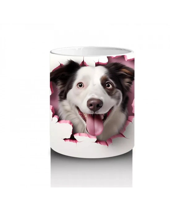 Pembe Kalpli Çatlakta Bakan Neşeli Köpek – Baskılı Kahve Kupası