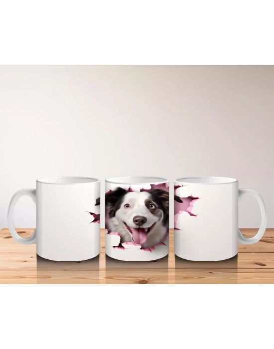 Pembe Kalpli Çatlakta Bakan Neşeli Köpek – Baskılı Kahve Kupası