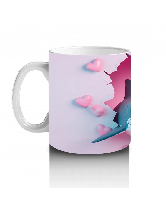 Pembe Kalpli Çatlakta Uçan Köpek Balığı – Baskılı Kahve Kupası