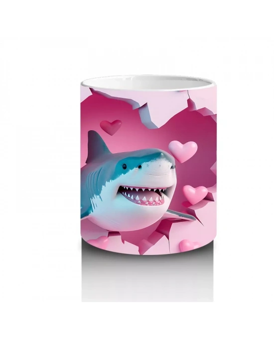 Pembe Kalpli Çatlakta Uçan Köpek Balığı – Baskılı Kahve Kupası