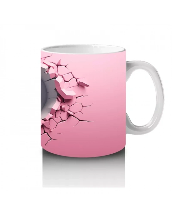 Pembe Kalpli Duvar Arasında Kelebek Figürü – Baskılı Kahve Kupası