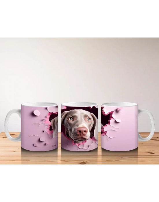 Pembe Kalpli Duvar Önünde Sevimli Köpek – Baskılı Kahve Kupası