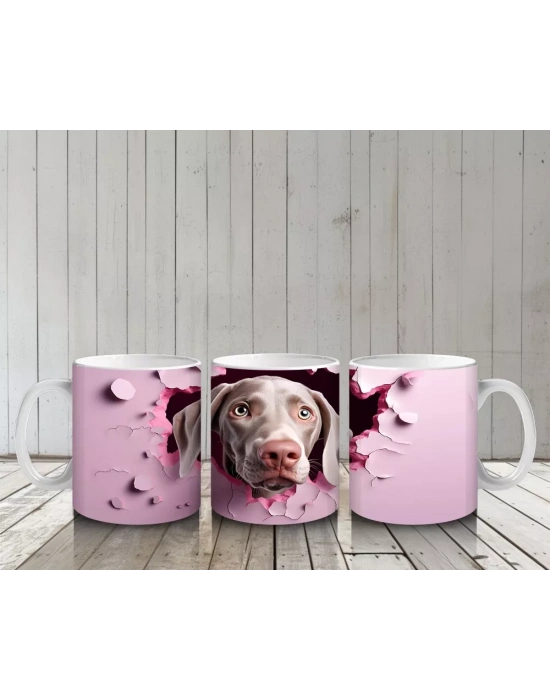 Pembe Kalpli Duvar Önünde Sevimli Köpek – Baskılı Kahve Kupası