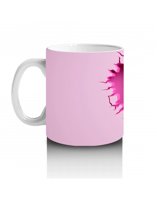 Pembe Kalpli Duvar Önünde Sevimli Zebra – Baskılı Kahve Kupası