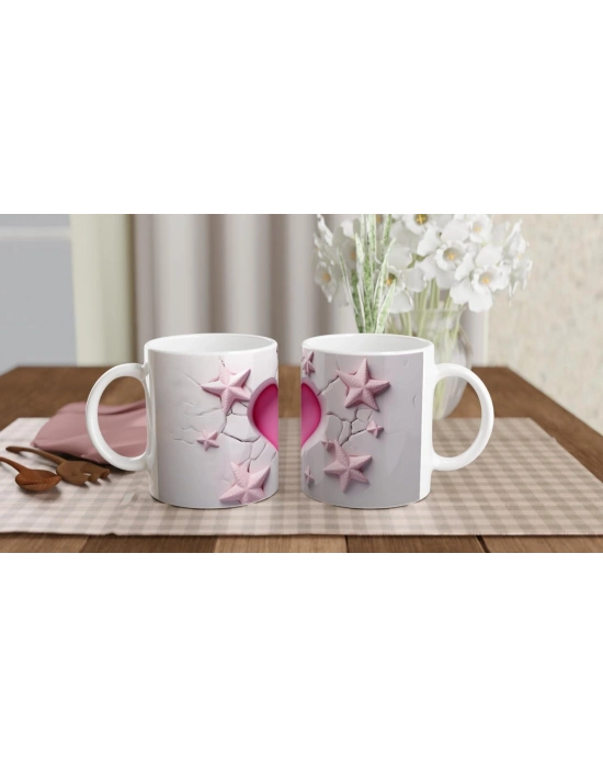 Pembe Kalpli Duvar ve Deniz Yıldızları Temalı Baskılı Kupa Bardak