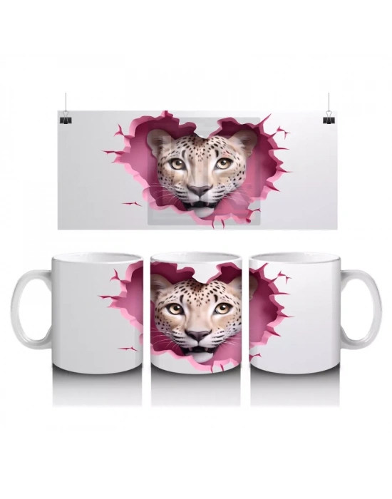 Pembe Kalpli Fon Üzerinde Aslan Yavrusu – Baskılı Kahve Kupası