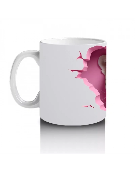 Pembe Kalpli Fon Üzerinde Aslan Yavrusu – Baskılı Kahve Kupası