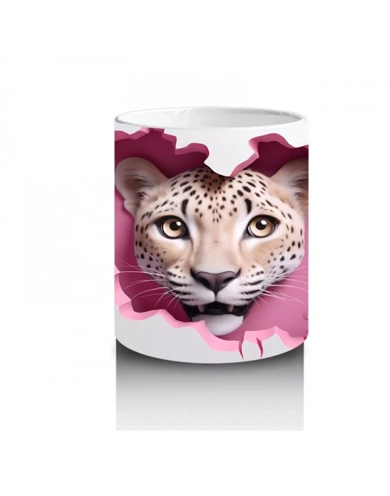 Pembe Kalpli Fon Üzerinde Aslan Yavrusu – Baskılı Kahve Kupası