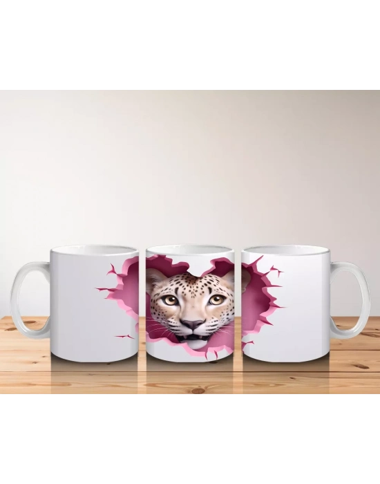 Pembe Kalpli Fon Üzerinde Aslan Yavrusu – Baskılı Kahve Kupası