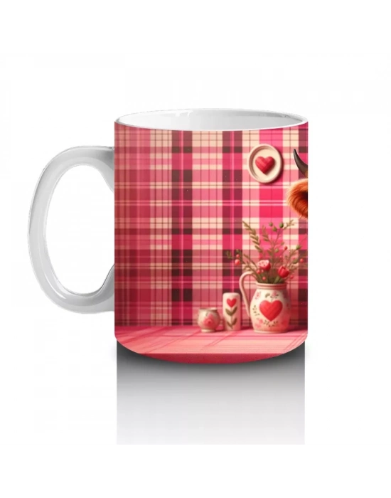 Pembe Kalpli Fon Üzerinde Sevimli Buzağı – Baskılı Kupa