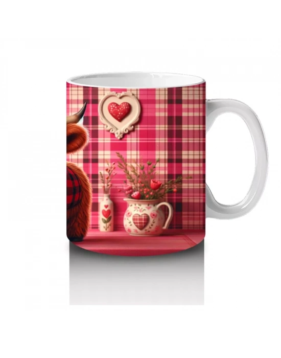 Pembe Kalpli Fon Üzerinde Sevimli Buzağı – Baskılı Kupa