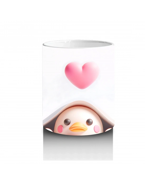 Pembe Kalpli Fon Üzerinden Bakan Sevimli Civciv - Baskılı kahve kupası