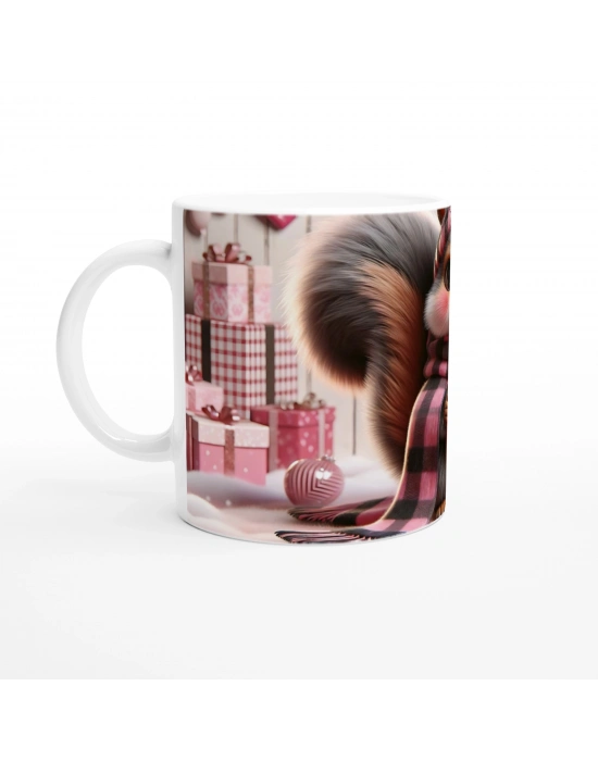 Pembe Kalpli Sevimli Sincap Temalı Baskılı Kupa Bardak