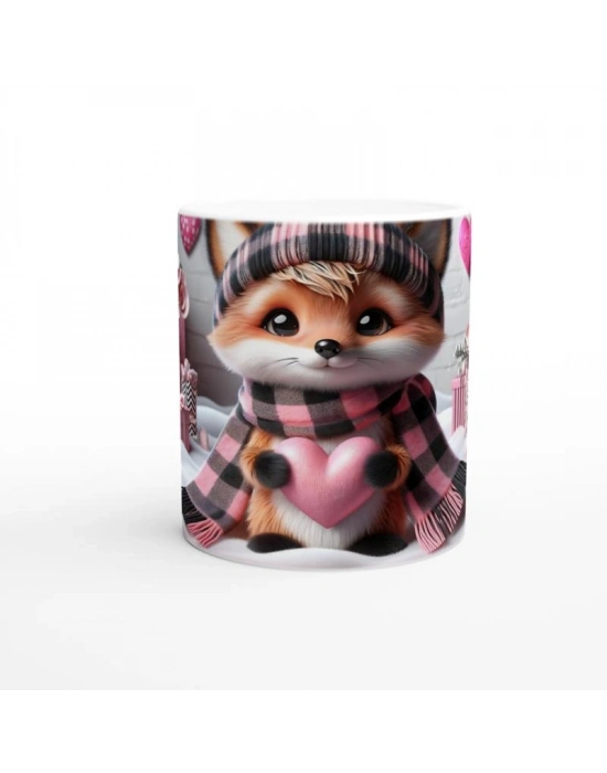 Pembe Kalpli Şirin Tilki Temalı Baskılı Kupa Bardak