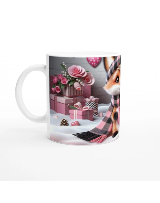 Pembe Kalpli Şirin Tilki Temalı Baskılı Kupa Bardak