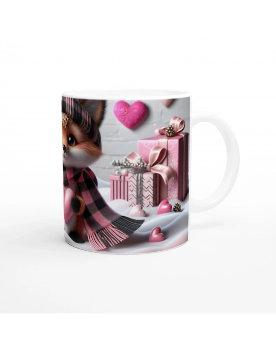 Pembe Kalpli Şirin Tilki Temalı Baskılı Kupa Bardak