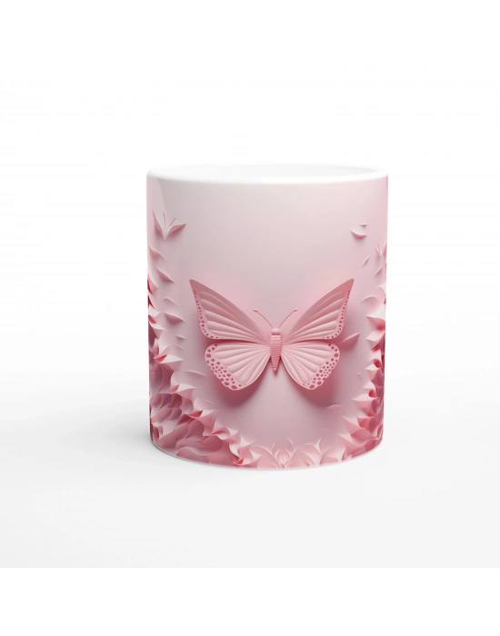 Pembe Kanatların Dansı: Soyut Kelebek Desenli Baskılı Kupa Bardak