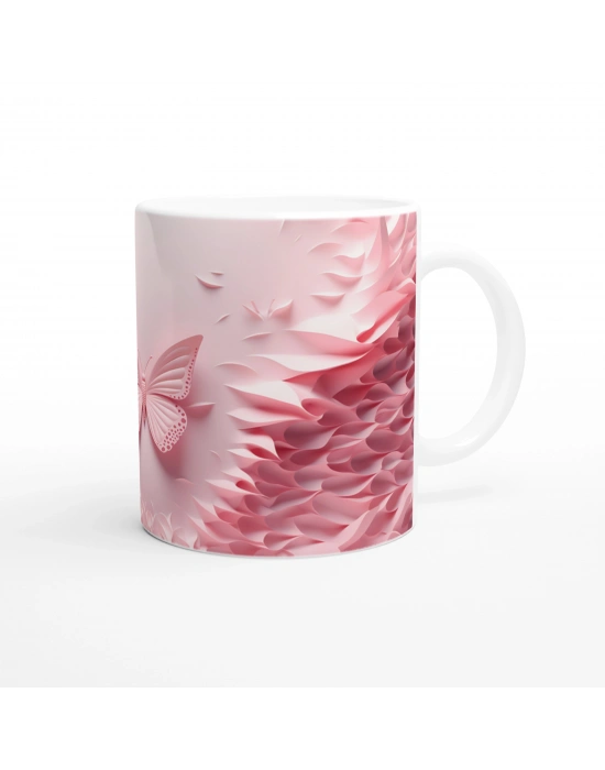 Pembe Kanatların Dansı: Soyut Kelebek Desenli Baskılı Kupa Bardak
