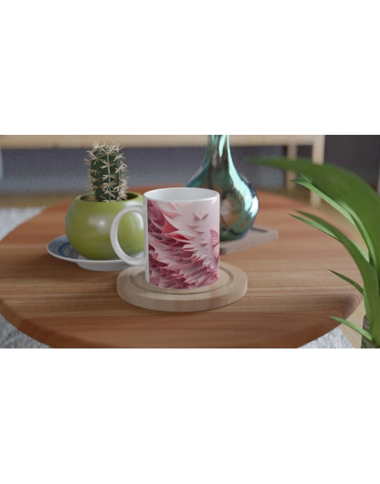 Pembe Kanatların Dansı: Soyut Kelebek Desenli Baskılı Kupa Bardak