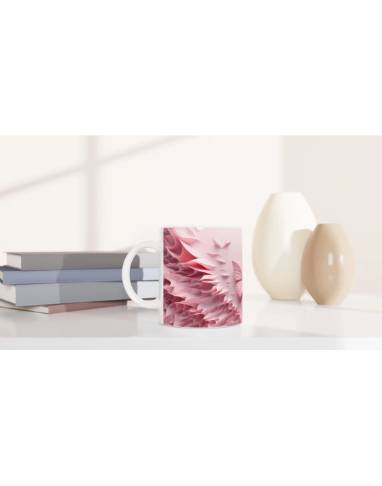 Pembe Kanatların Dansı: Soyut Kelebek Desenli Baskılı Kupa Bardak