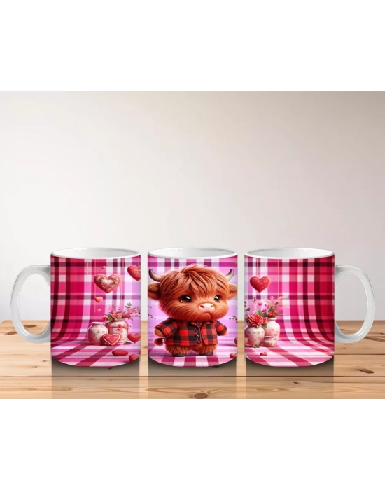 Pembe Kareli Fon Üzerinde Şapkalı Sevimli Kız Maskot – Baskılı Kupa Bardak