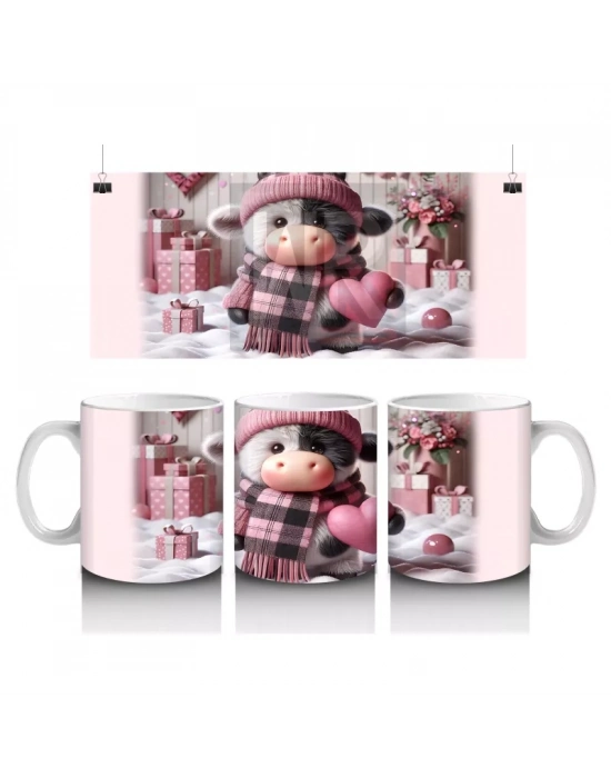 Pembe Kareli Şapkalı Sevimli Kız Maskot – Baskılı Kahve Kupası