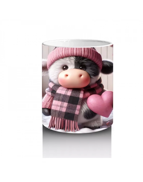 Pembe Kareli Şapkalı Sevimli Kız Maskot – Baskılı Kahve Kupası