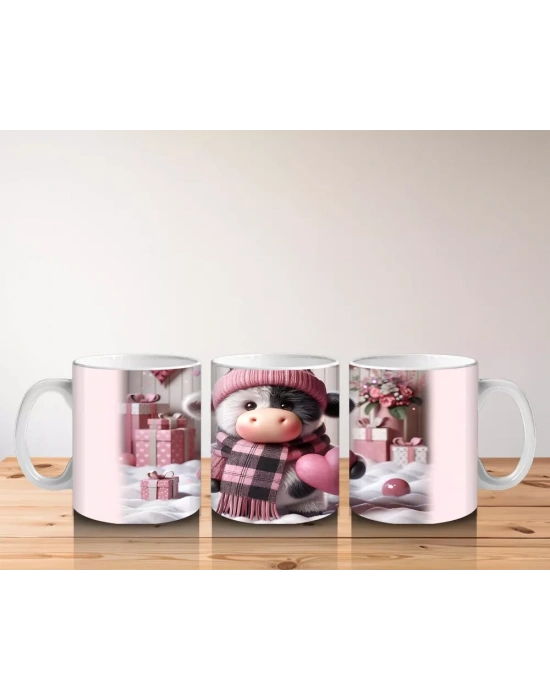 Pembe Kareli Şapkalı Sevimli Kız Maskot – Baskılı Kahve Kupası