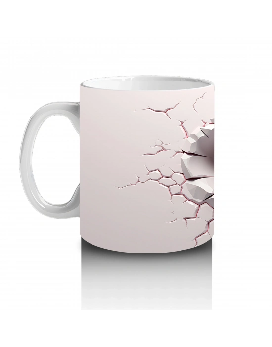 Pembe Kelebek Figürüyle Çatlak Kalp Temalı Tasarım - Baskılı kahve kupası