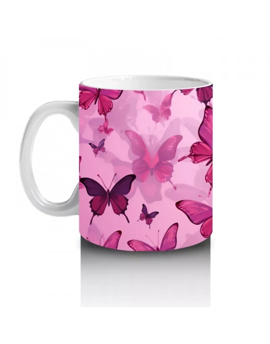 Pembe Kelebekler Desenli Arka Plan – Baskılı Kupa