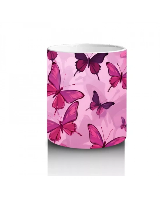 Pembe Kelebekler Desenli Arka Plan – Baskılı Kupa