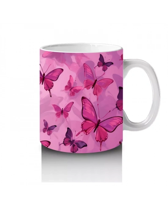 Pembe Kelebekler Desenli Arka Plan – Baskılı Kupa