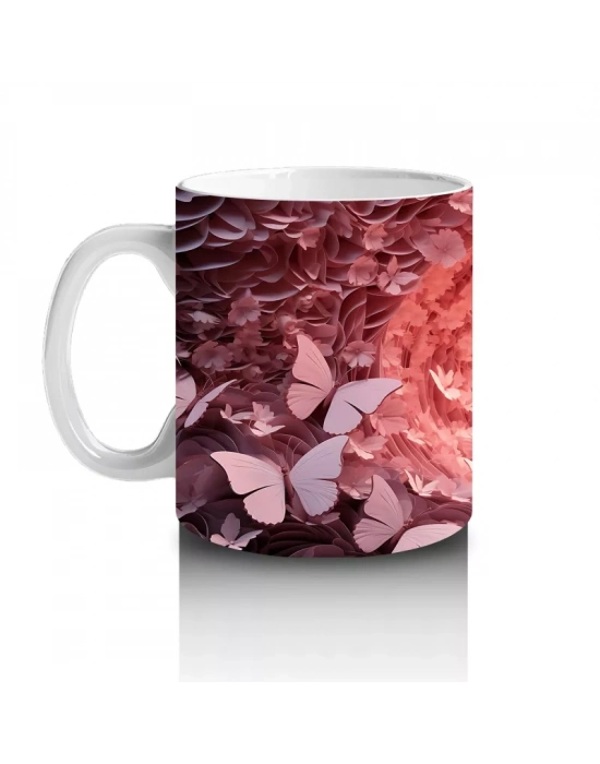 Pembe Kelebeklerle Oluşan Işık Tüneli Kompozisyonu - Baskılı kahve kupası