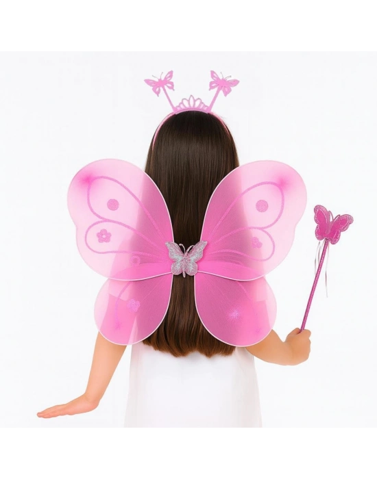 Pembe Kız Seti – 50 cm Kanadı, Taç ve Asa