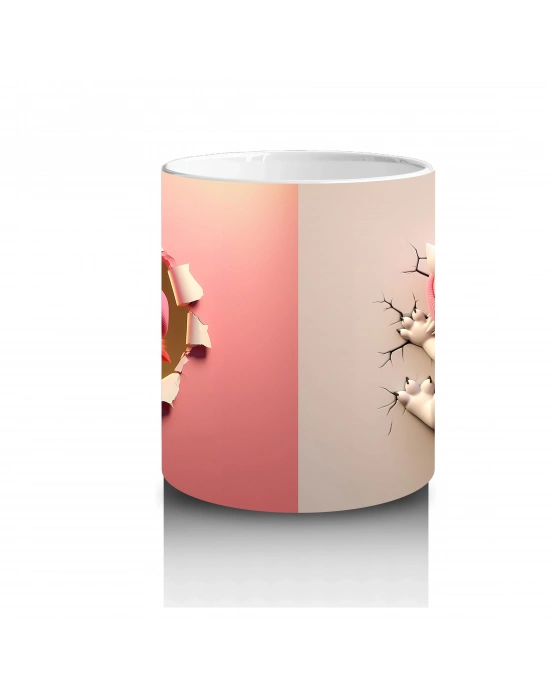 Pembe Kostümlü Kız Maskot ve Ponponlu Bere – Baskılı Kahve Kupası