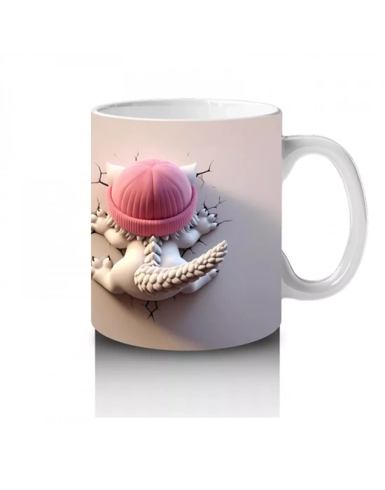 Pembe Kostümlü Kız Maskot ve Ponponlu Bere – Baskılı Kahve Kupası