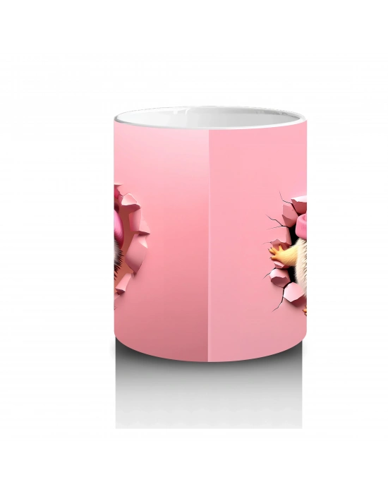 Pembe Kostümlü Sevimli Kirpi Kız Maskot – Baskılı Kahve Kupası