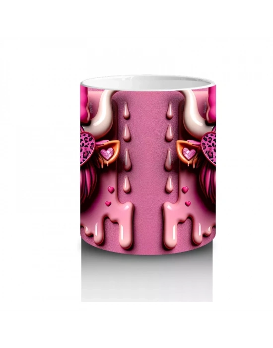 Pembe Kurdeleli Kalpli Gözlüklü İnek Tasarımı - Baskılı kahve kupası