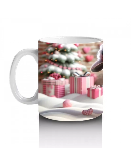 Pembe Kurdeleli Sevimli Kuzu Maskotu – Baskılı Kahve Kupası