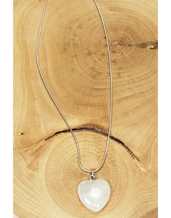 Pembe Kuvars Doğal Taşı Zincirli El Yapımı Kolye Uç: 2 cm Zincir: 20 cm Kutulu