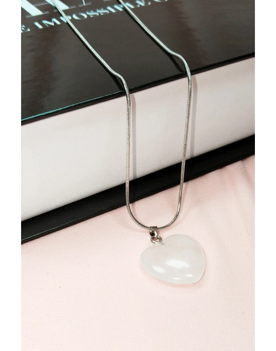 Pembe Kuvars Doğal Taşı Zincirli El Yapımı Kolye Uç: 2 cm Zincir: 20 cm Kutulu