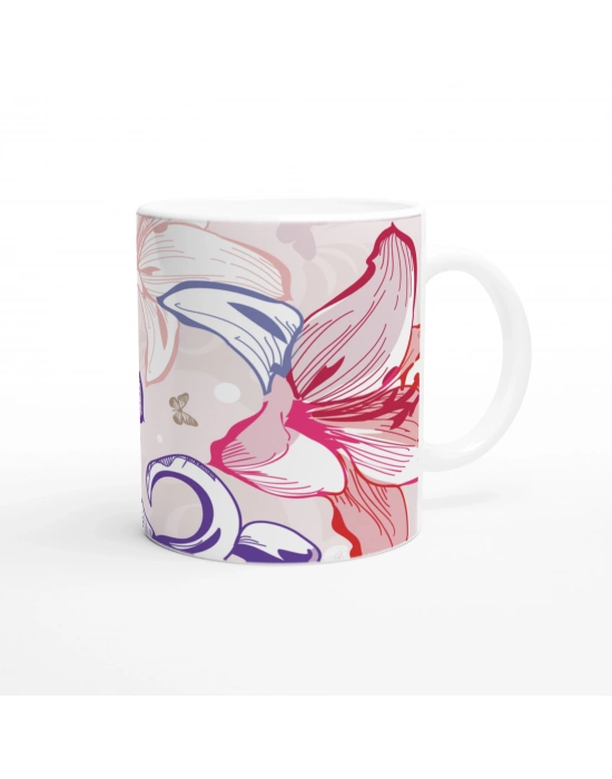 Pembe Lale Çizimli Kupa Bardak