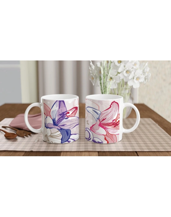 Pembe Lale Çizimli Kupa Bardak